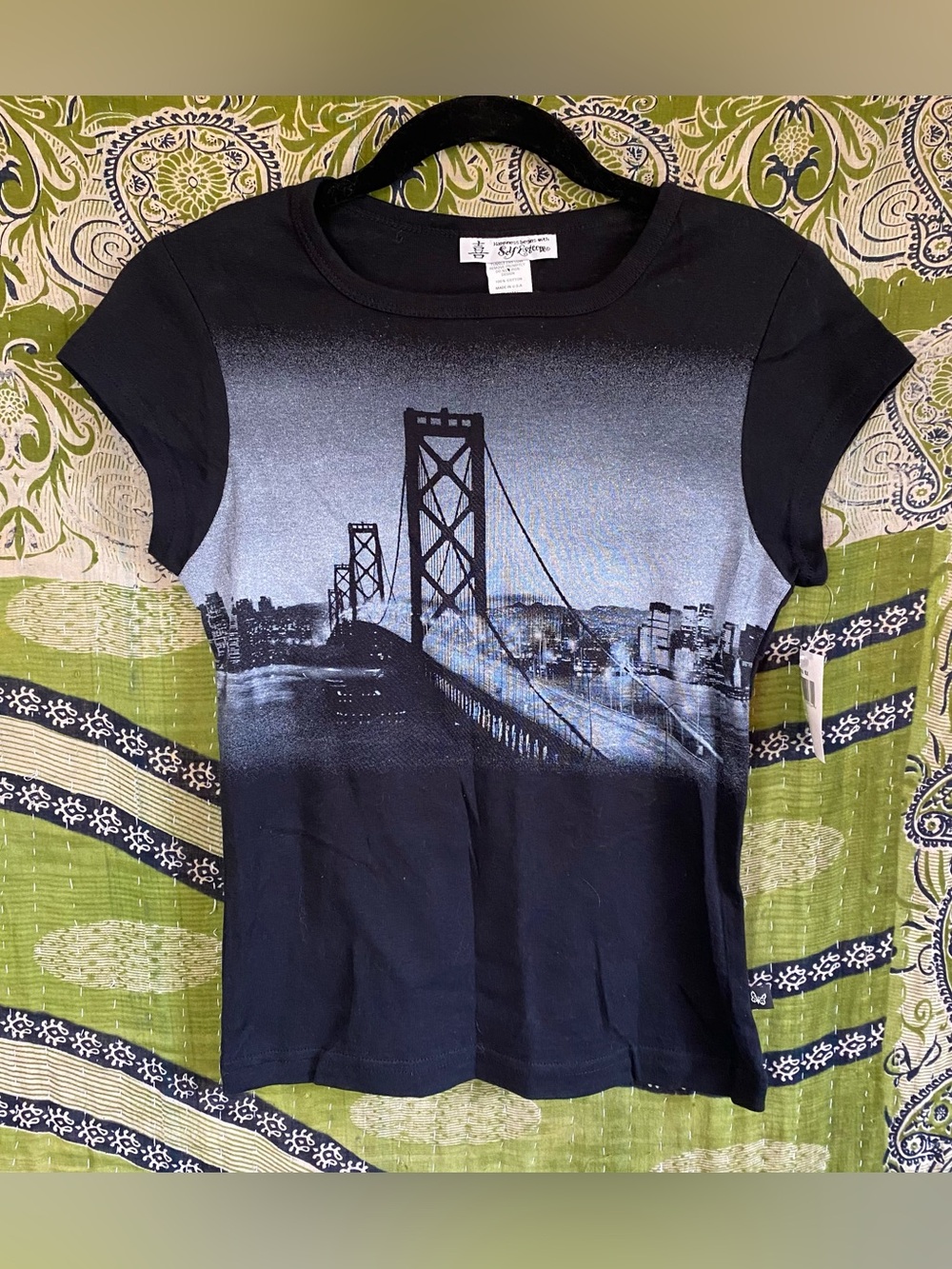 NWT Y2K Self Esteem Grayscale San Francisco Graphic Baby Tee Large Glam Rock